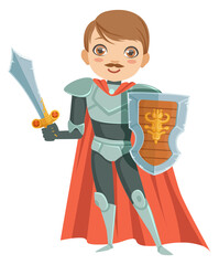 Obraz premium Fantasy knight character. Cartoon kid fairytale warrior
