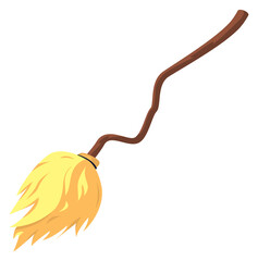 Obraz premium Old broom cartoon icon. Witch wooden equipment