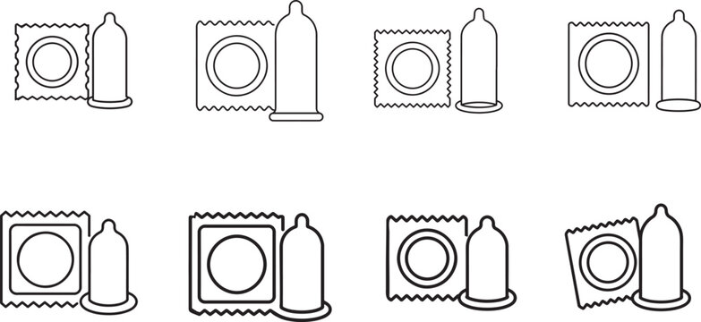Condom outline icon in black and white, flat vector symbol for health, medical, web, mobile and UI..