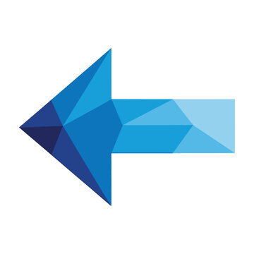 Blue polygonal arrow pointing left on white background