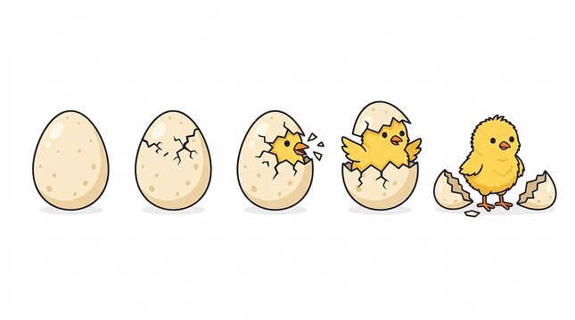 Life Cycle Stages of a Chick Hatching from an Egg &ndash; Wildlife Science Illustration