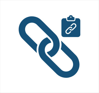 Hyperlink chain icon in flat blue style, digital connection link symbol, website seo and backlink vector illustration for business marketing
