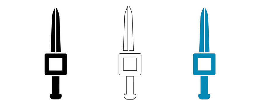 Modern minimalist sword and shield icon set in three styles isolated on white background, Vector