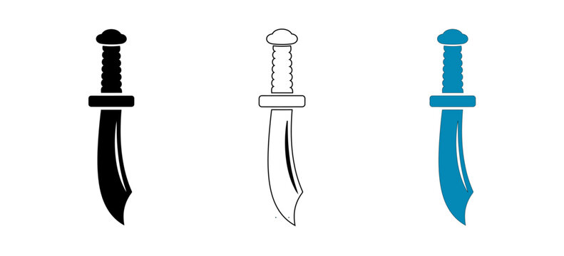 Three stylized swords with different colored handles isolated on white background, Vector