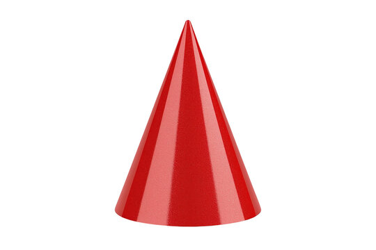 Bright red cone party hat with glossy vertical panels
