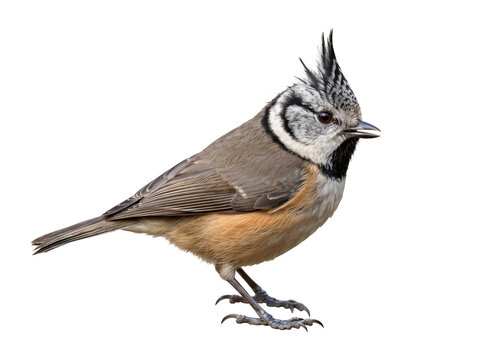 European Crested Tit on White Background