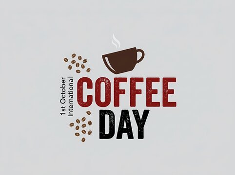 International Coffee Day typographic logo featuring a cup and beans