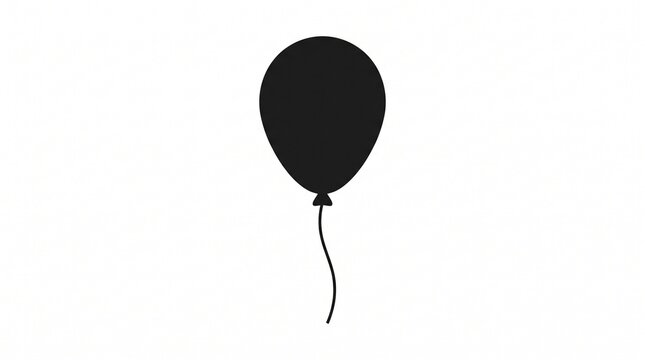 Simple Black Balloon Icon with String on White Background
