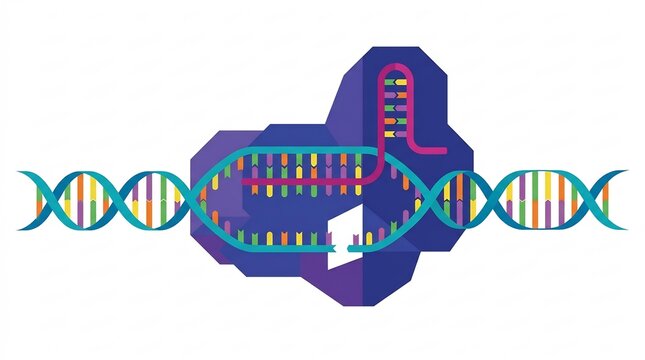 Molecular Biology: Gene Editing Showing a Protein Enzyme Cutting a Colorful DNA Double Helix Strand &ndash; Scientific Diagram Illustration