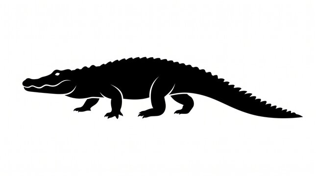 Black silhouette of an alligator on a white background