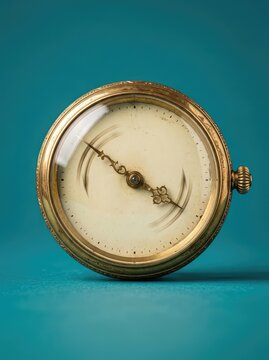 The minute and hour hands on a vintage brass clock rotate backwards against the flow of time, flow, symbolic, time travel