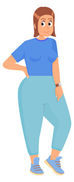 Chubby body woman smiling. Happy young person