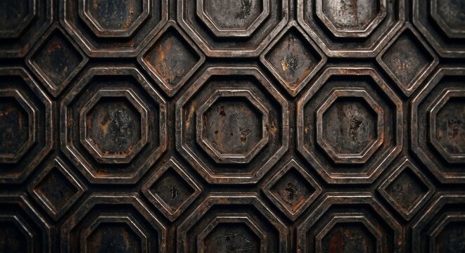Hexagonal wooden wall paneling in dark tones with a rustic finish  