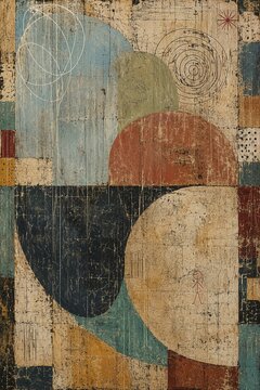 Abstract geometric shapes on textured wooden background  