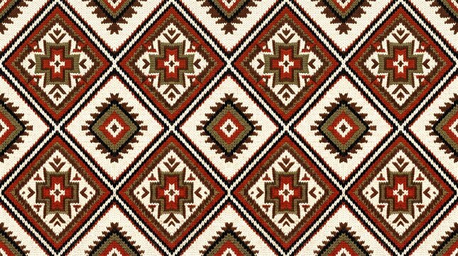 Seamless knitted pattern with traditional aztec geometric motifs, vector
