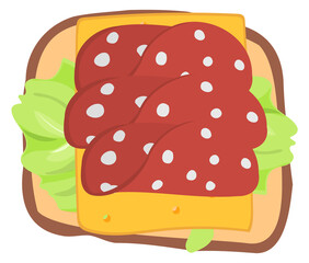Salami cheese sandwich. Tasty lunch top view © LadadikArt