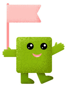 Green rectangle mascot. Kid math education character