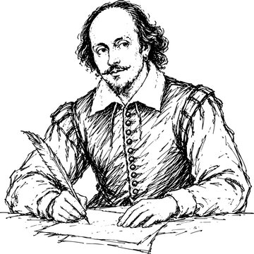 William Shakespeare English Playwright, Poet, and Influential Writer of English Literature Hand-Drawn Ink Vector Portrait Illustration Isolated on Transparent Background
