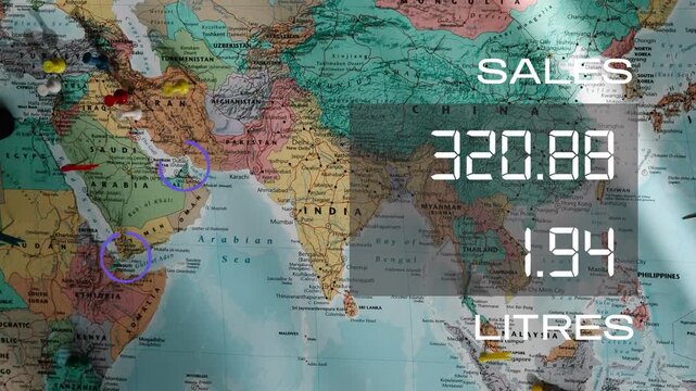 Strait Blocked. Oil Price increasing map. 4k