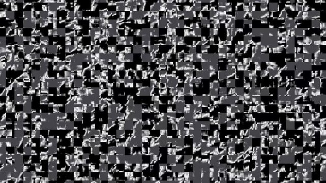 Abstract black and white digital pixel glitch background with mosaic pattern