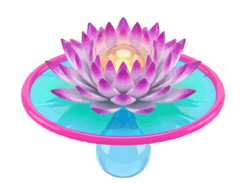 3D resin water lily floating pad isolated on white background, vibrant crystal lily pad vector illustration, aquatic lotus floral asset