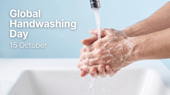 Person washing hands thoroughly under running water from a tap above a white