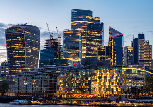 City of London skyscrapers at night illumination, UK