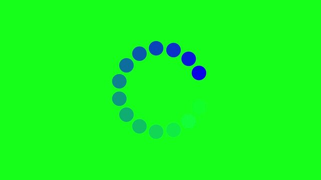 Rotating blue loading circle animation on green screen, digital progress indicator for web and app ui