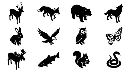 Fototapeta premium Diverse Wildlife Animal Icon Collection in Flat Vector Style for Graphic Design