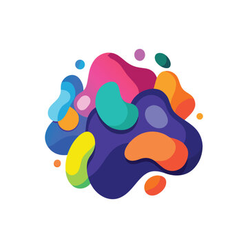 Abstract organic fluid shapes in various bright vibrant colors create a dynamic and modern design composition