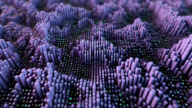 Abstract textured landscape with purple and blue hues during a gentle camera pan