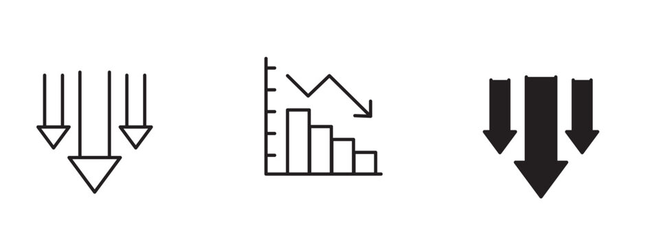 Set of decline arrow and financial chart icons