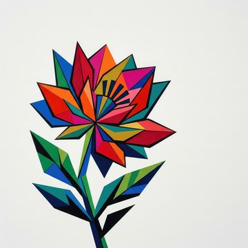 Bold geometric floral pattern with sharp contours in a modern abstract design. A striking composition of angular shapes and vibrant colors, print, contrast, striking