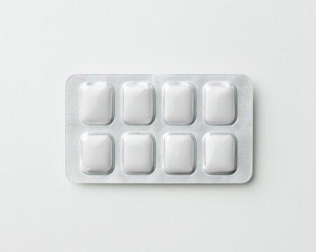 Blank blister pack of white tablets, no branding or labels.