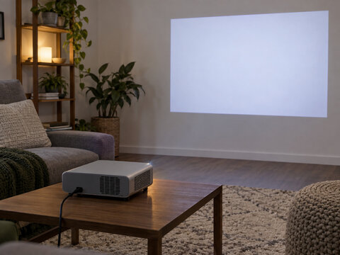 Unbranded Projector Facing a Blank Living Room Wall