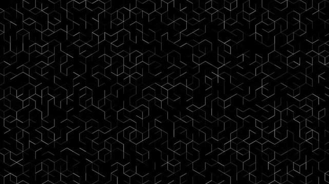 Seamless loop motion background set featuring gradient white lines forming abstract cube and block shapes on a dark technical grid pattern