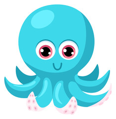 Blue octopus baby. Cartoon ocean animal character © LadadikArt