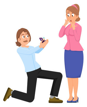 Man proposing with diamond ring. Happy romantic couple