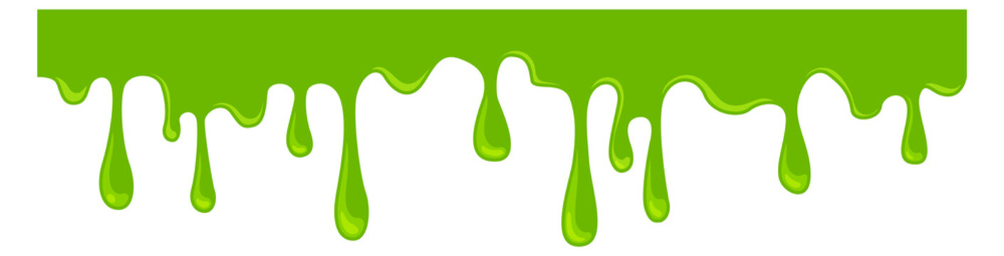 Slime border. Green liquid paint artistic drops