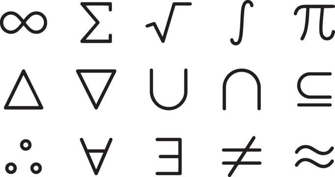 A comprehensive collection of mathematical symbols representing concepts in algebra calculus set theory and various other disciplines