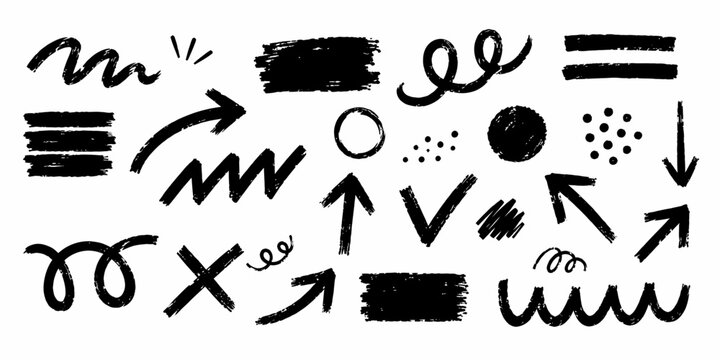 Color Brush Shapes and Geometric Scribble Background Set