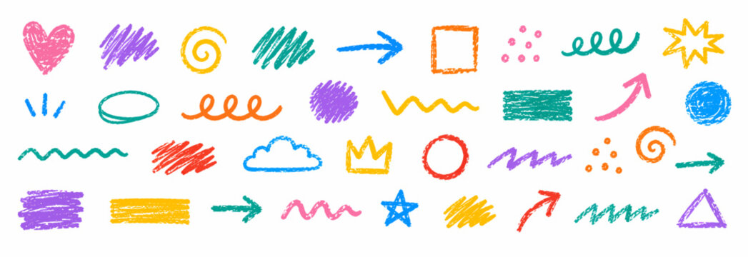 Pastel Crayon Brush Stroke and Scribble Shape Set