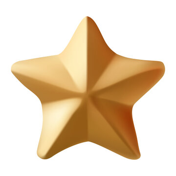 Realistic 3D golden star icon. Smooth metallic gold star element, achievement award, quality rating badge, Christmas tree star topper, luxury glossy rank symbol. Celebration decor vector illustration.