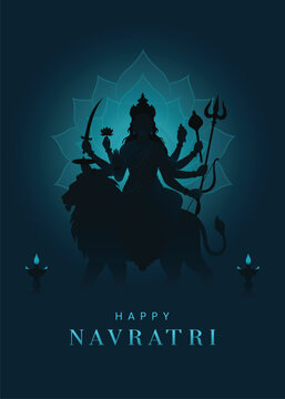 Happy Navratri, Goddess Durga Minimal Poster - Vector
