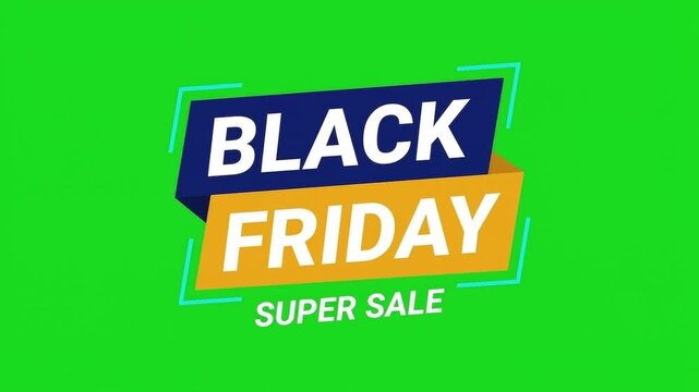 Animated Black Friday Super Sale Badge Banner on Chroma Key Green Screen
