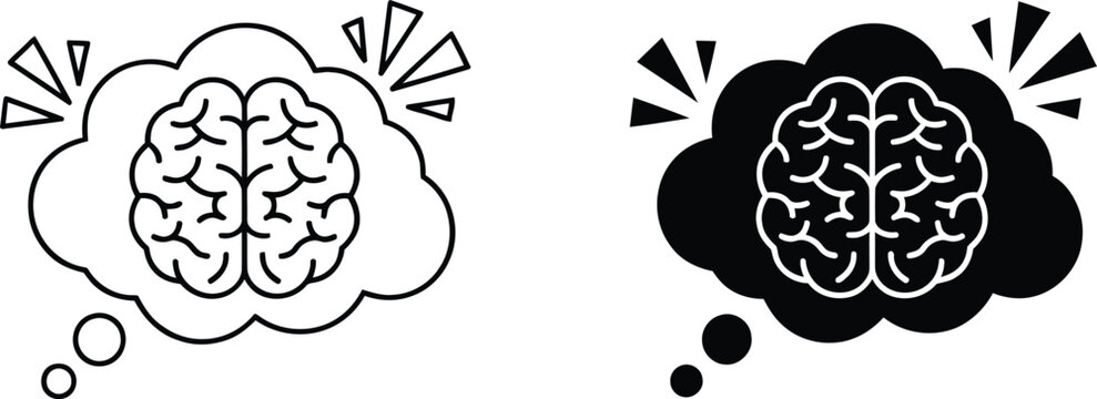 Brain in a thought bubble, vector illustration