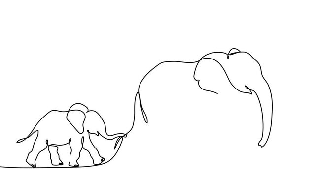 Continuous line elephant drawing with minimalist head design. Perfect for creative logos, wildlife icons, or nature-themed vector art with elegant one-line style.