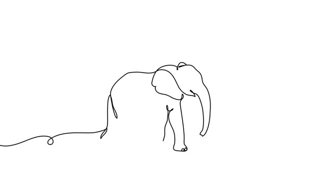 Minimalist elephant icon created with single continuous line technique. Modern animal logo design showcasing creative one-line art for wildlife branding projects.