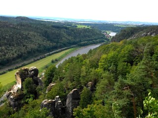 Obraz premium German River and Forest in Lohmen, Bastei
