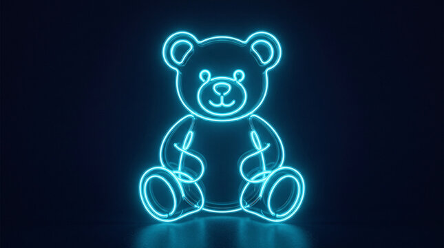 Silhouette de nounours n&eacute;on bleu lumineux sur fond sombre